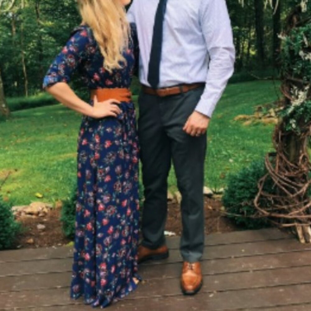 Express Navy Patterned Button Up Maxi Dress - Sz S - image 1